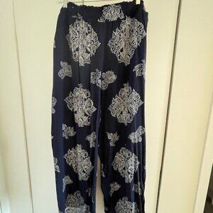 Lane Bryant pull-on paperbag Blue & White lightweight Pants